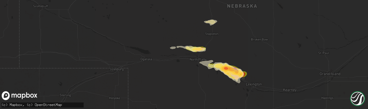 Hail map in Hershey, NE on July 6, 2024