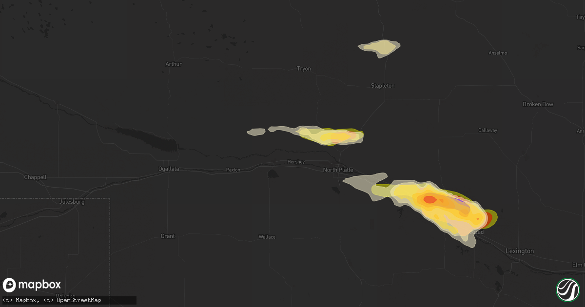 Hail map in Hershey, NE on July 6, 2024