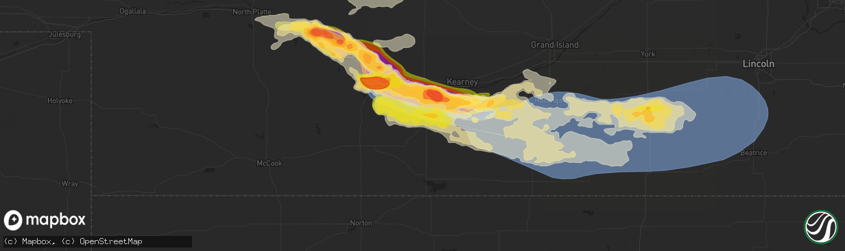 Hail map in Holdrege, NE on July 6, 2024