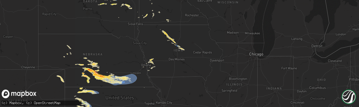 Hail map in Iowa on July 6, 2024