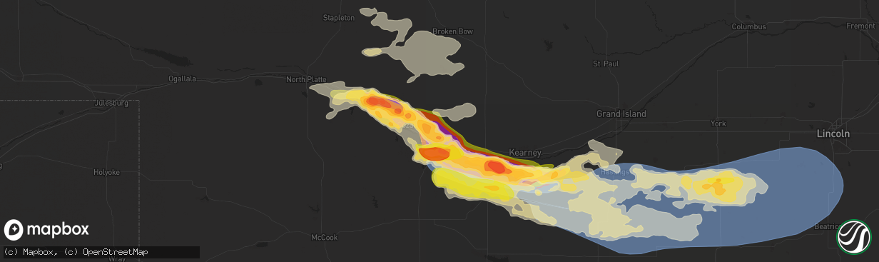 Hail map in Lexington, NE on July 6, 2024