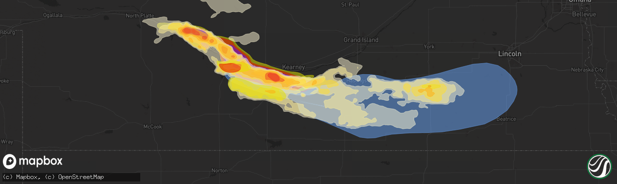 Hail map in Minden, NE on July 6, 2024