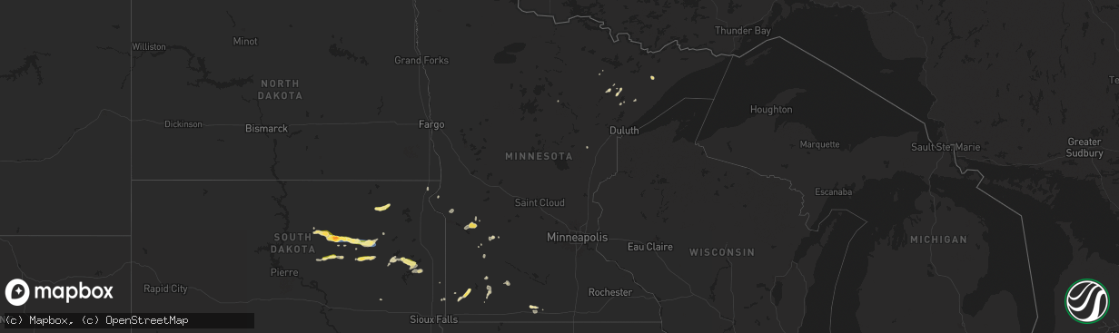 Hail map in Minnesota on July 6, 2024