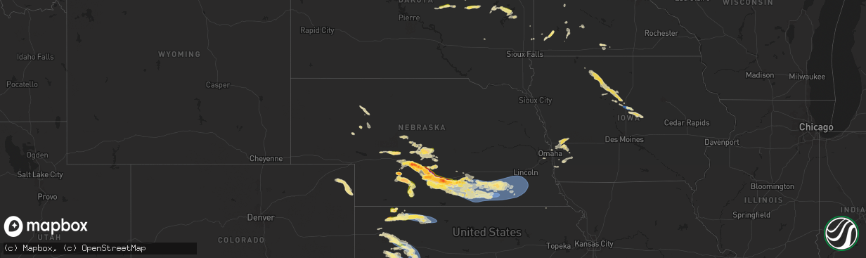 Hail map in Nebraska on July 6, 2024