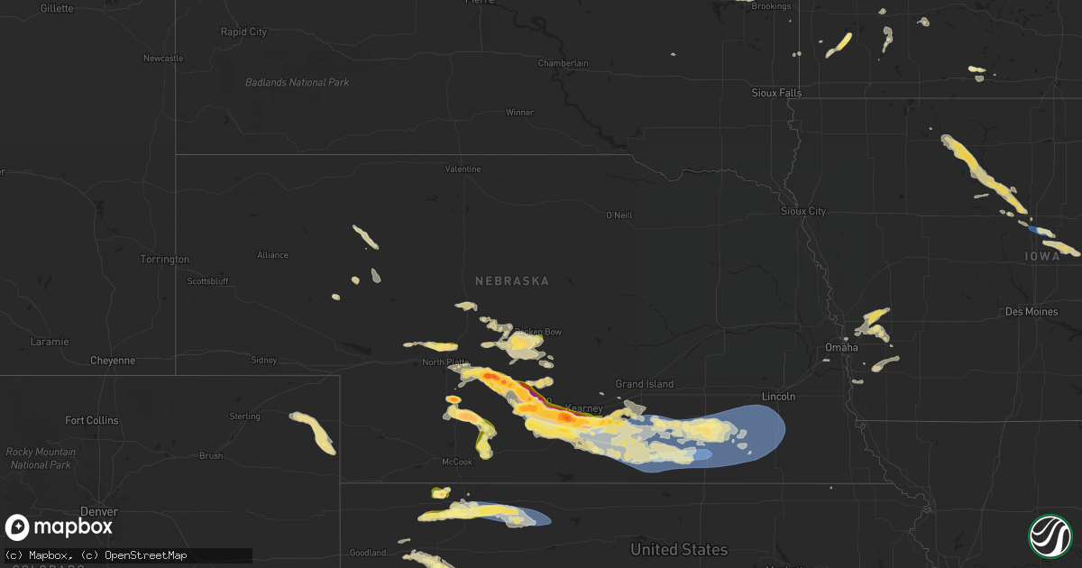 Hail map in Nebraska on July 6, 2024