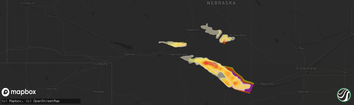 Hail map in North Platte, NE on July 6, 2024