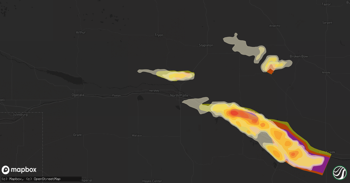 Hail map in North Platte, NE on July 6, 2024