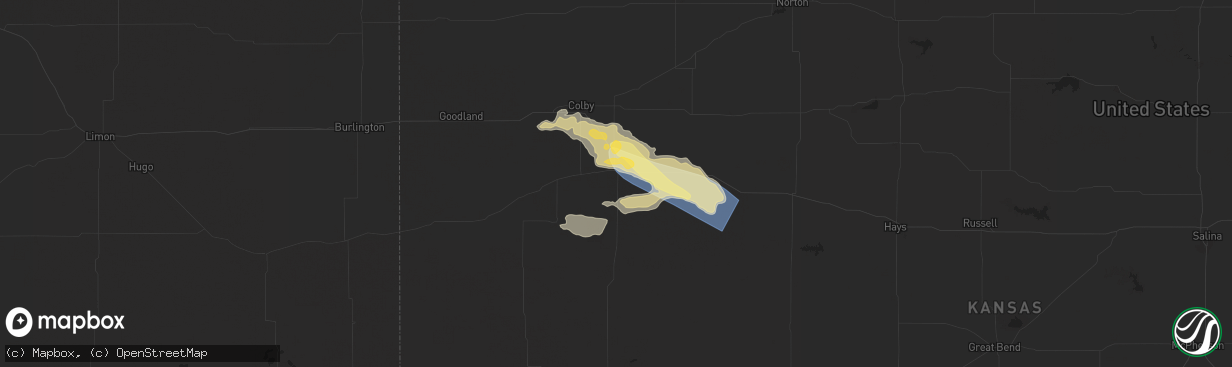 Hail map in Oakley, KS on July 6, 2024