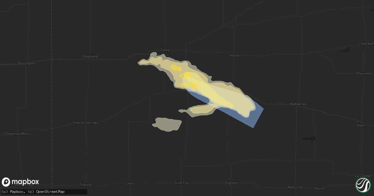 Hail map in Oakley, KS on July 6, 2024