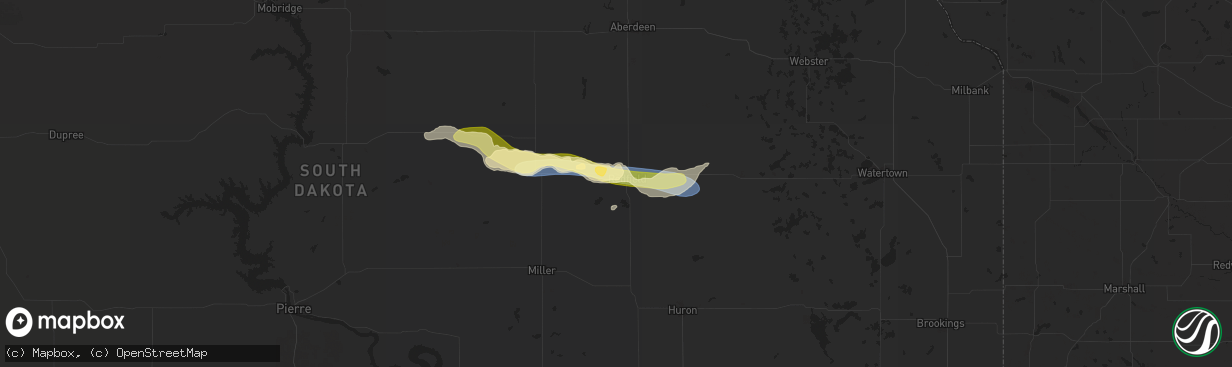 Hail map in Redfield, SD on July 6, 2024