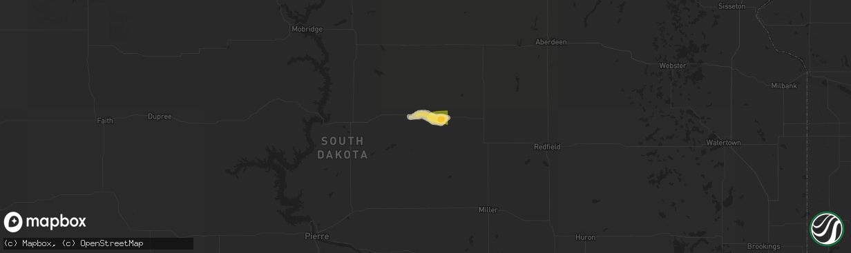 Hail map in Seneca, SD on July 6, 2024