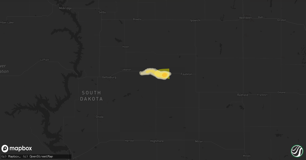 Hail map in Seneca, SD on July 6, 2024