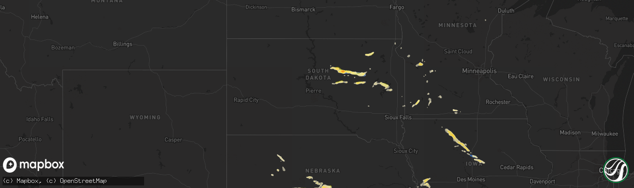 Hail map in South Dakota on July 6, 2024