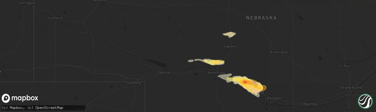 Hail map in Sutherland, NE on July 6, 2024