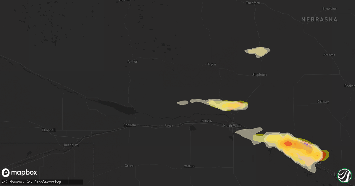 Hail map in Sutherland, NE on July 6, 2024