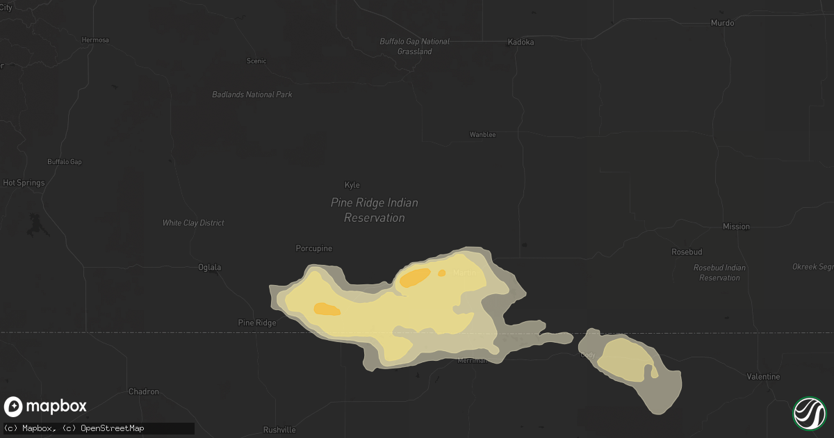 Hail map in Allen, SD on July 6, 2025