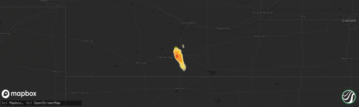 Hail map in Arapahoe, NE on July 6, 2025
