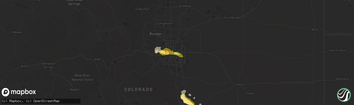 Hail map in Aurora, CO on July 6, 2025