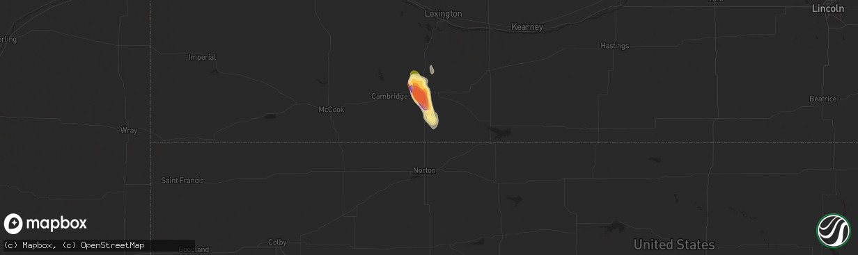 Hail map in Beaver City, NE on July 6, 2025