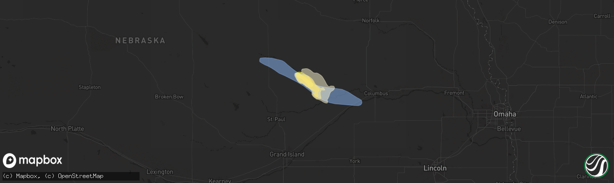 Hail map in Belgrade, NE on July 6, 2025