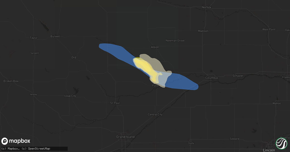 Hail map in Belgrade, NE on July 6, 2025