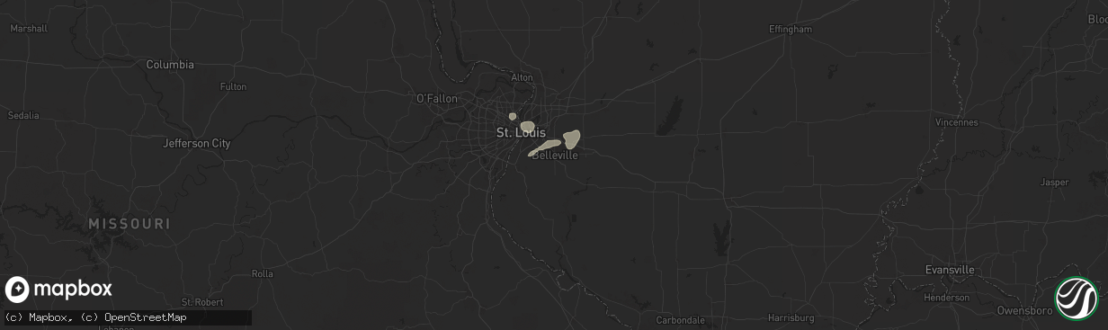 Hail map in Belleville, IL on July 6, 2025