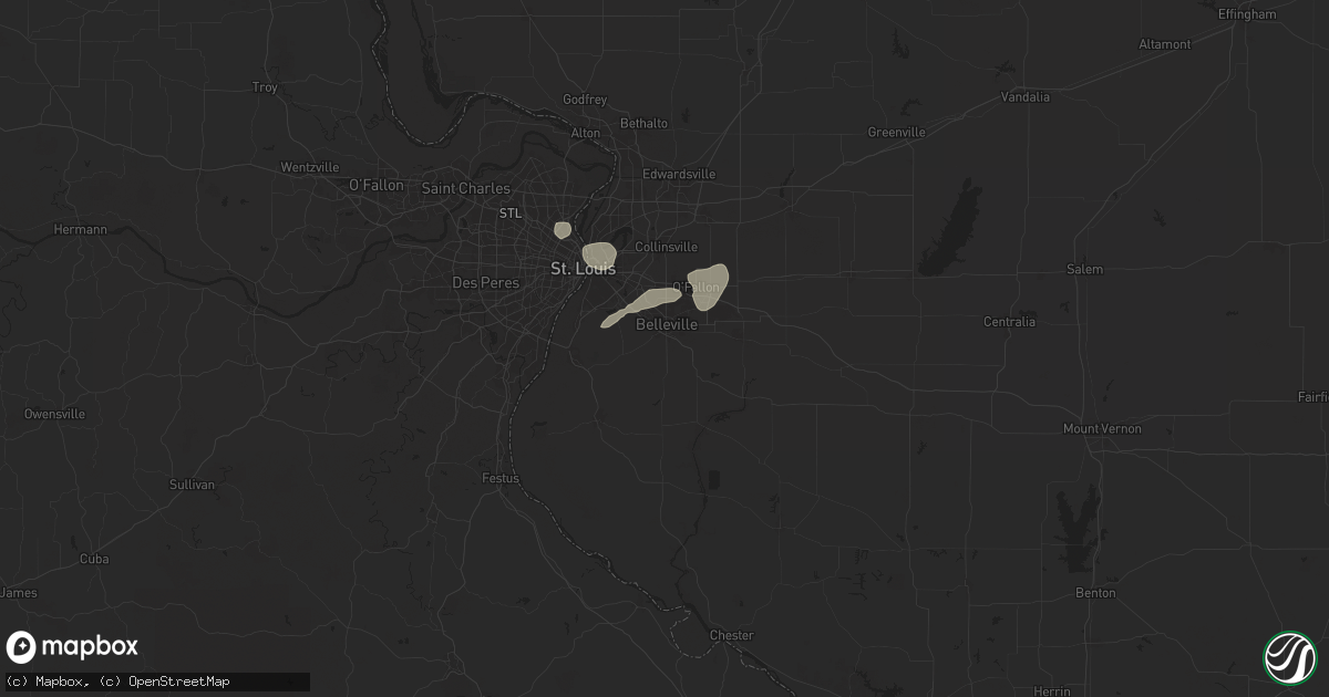 Hail map in Belleville, IL on July 6, 2025