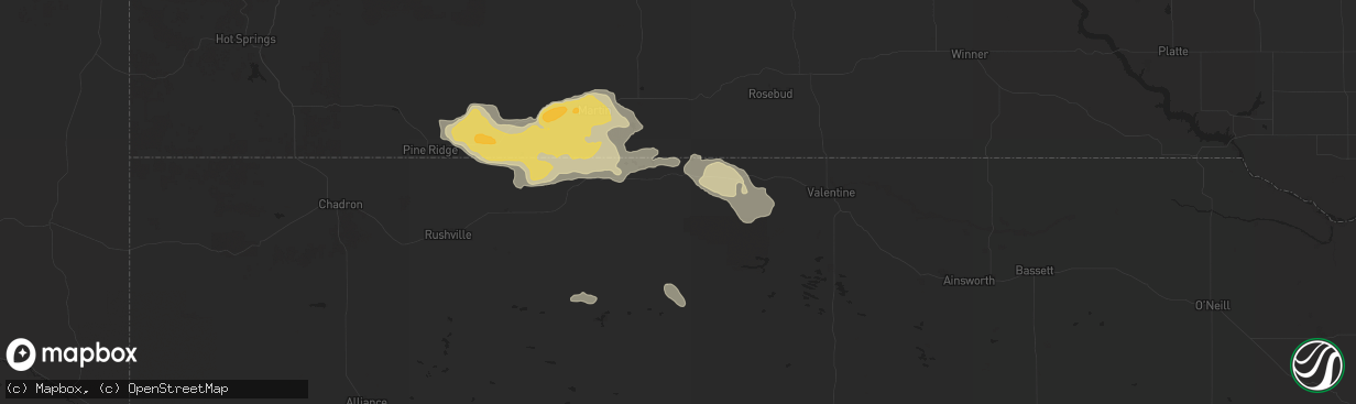 Hail map in Cody, NE on July 6, 2025