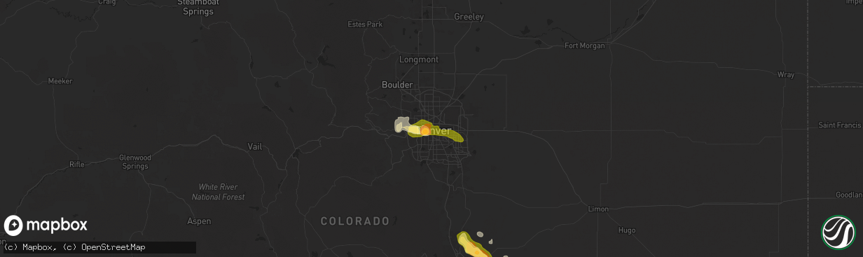Hail map in Denver, CO on July 6, 2025