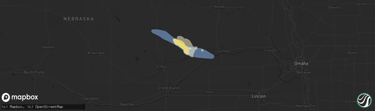 Hail map in Fullerton, NE on July 6, 2025