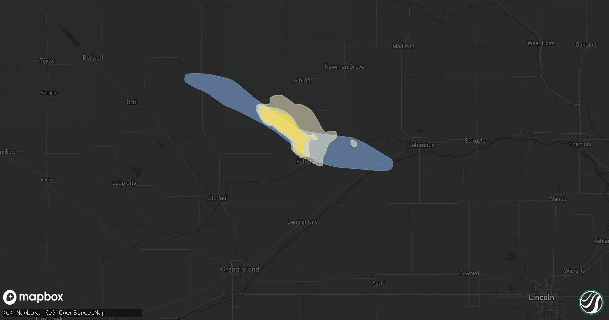 Hail map in Fullerton, NE on July 6, 2025