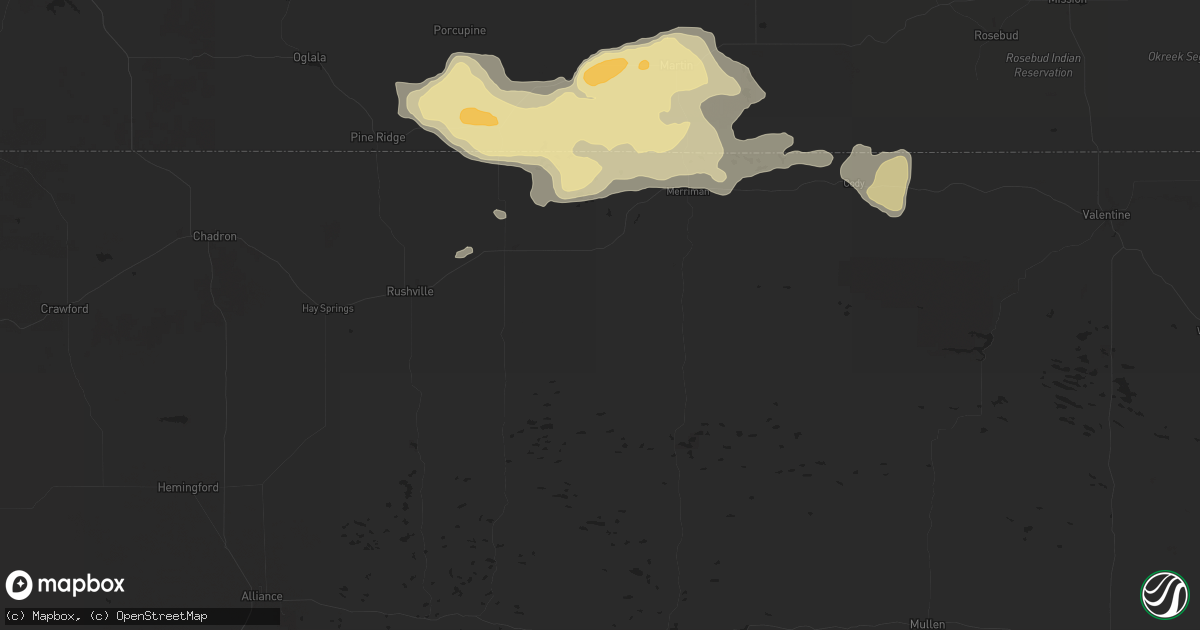 Hail map in Gordon, NE on July 6, 2025