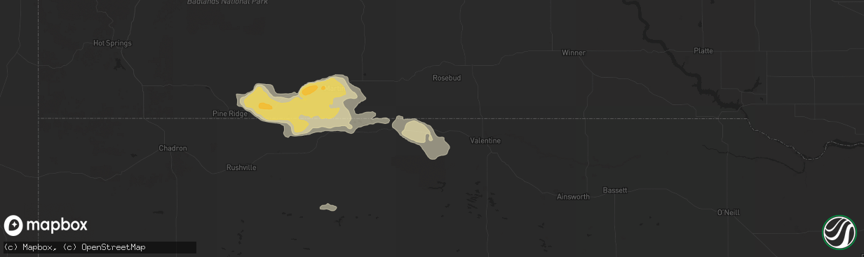 Hail map in Kilgore, NE on July 6, 2025