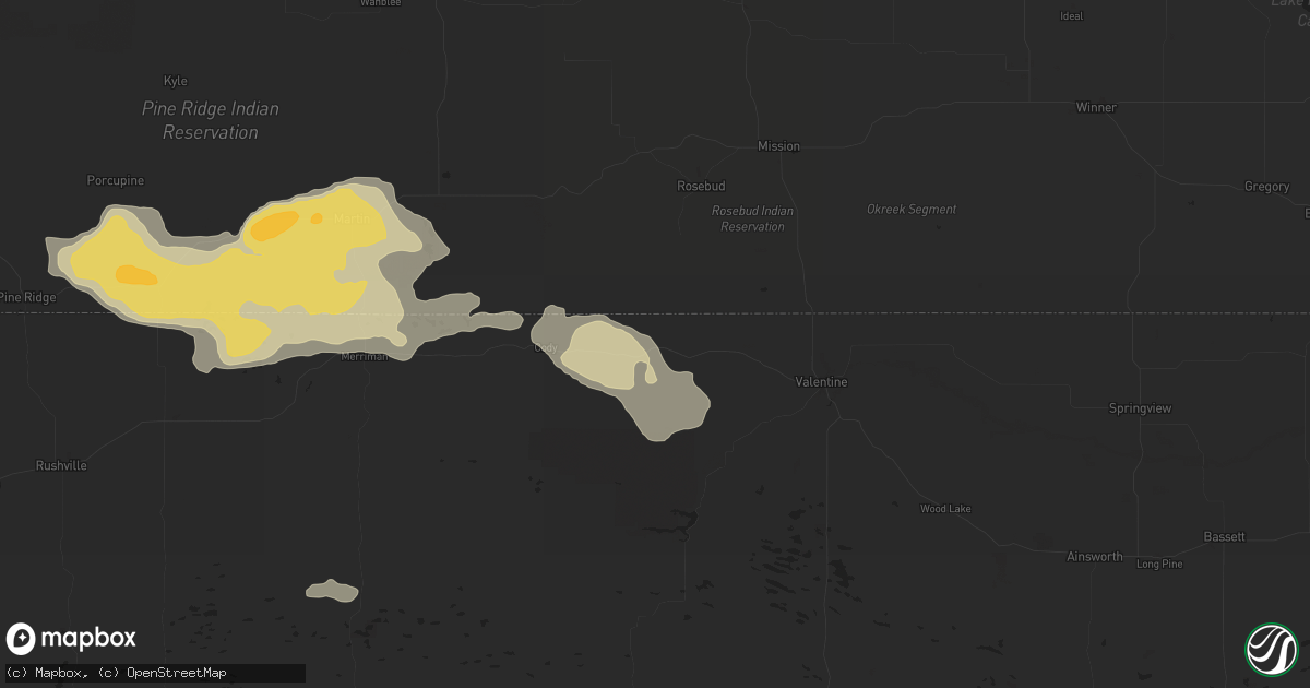 Hail map in Kilgore, NE on July 6, 2025