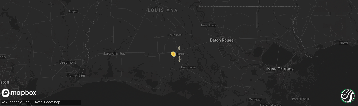 Hail map in Lafayette, LA on July 6, 2025