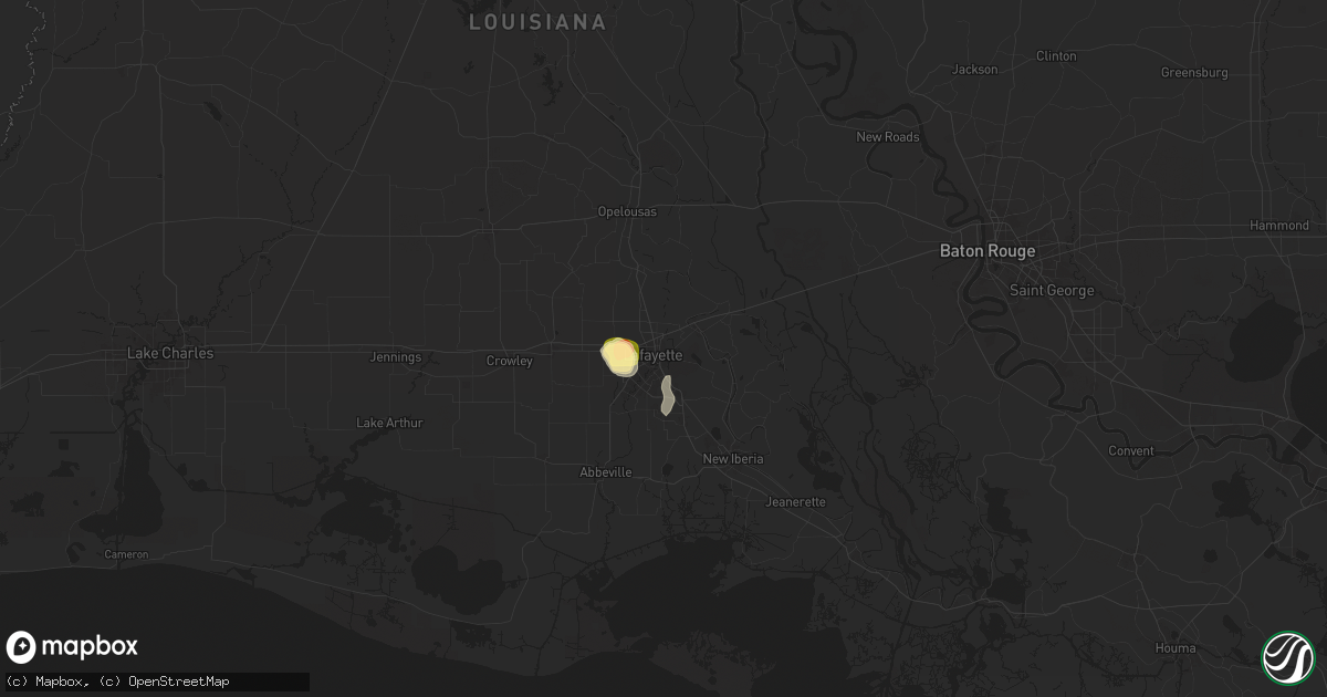 Hail map in Lafayette, LA on July 6, 2025
