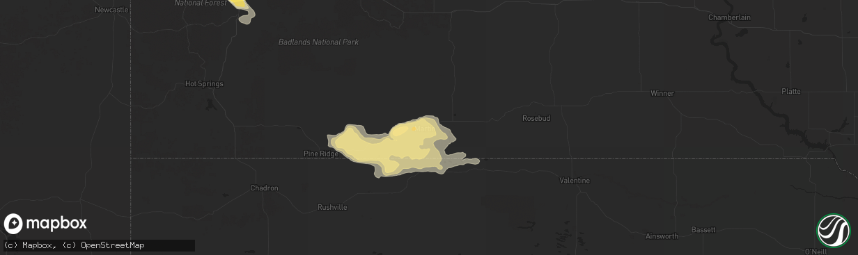 Hail map in Martin, SD on July 6, 2025