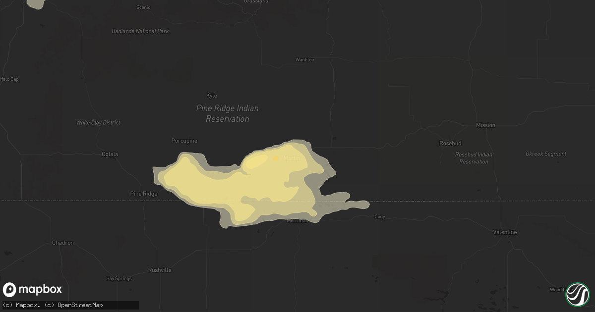 Hail map in Martin, SD on July 6, 2025