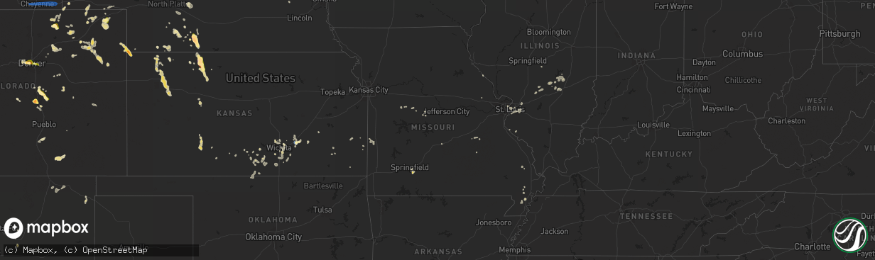 Hail map in Missouri on July 6, 2025