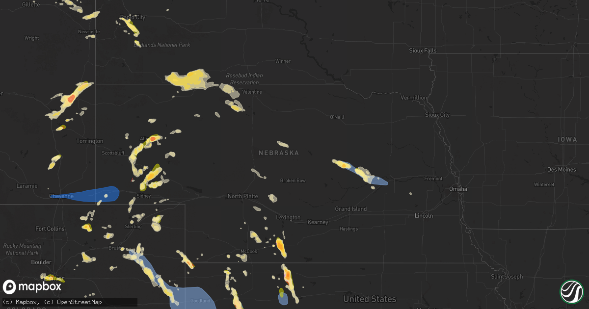 Hail map in Nebraska on July 6, 2025