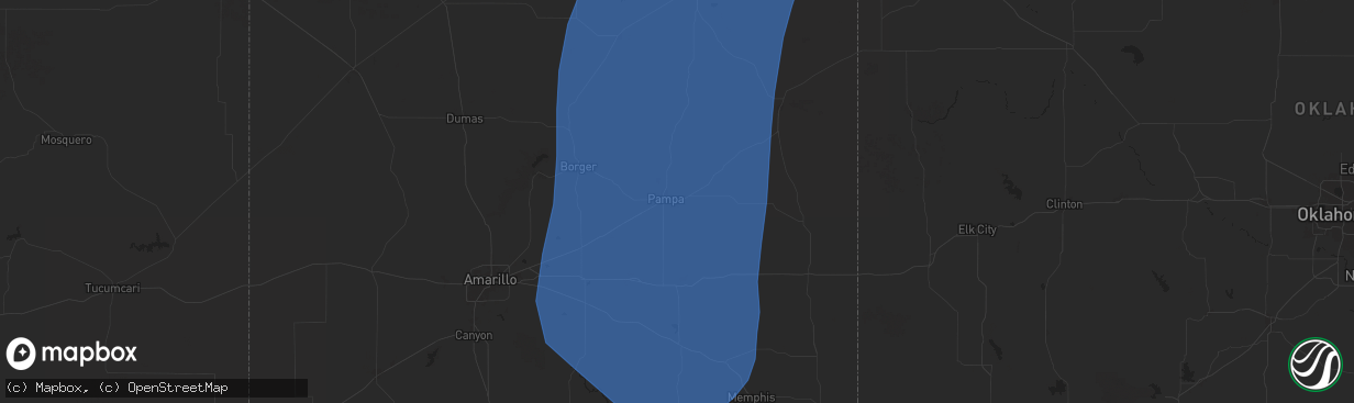 Hail map in Pampa, TX on July 6, 2025