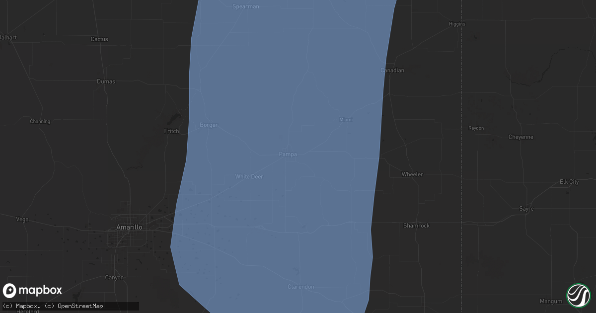 Hail map in Pampa, TX on July 6, 2025