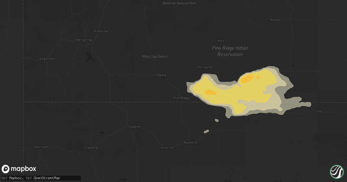 Hail map in Pine Ridge, SD on July 6, 2025