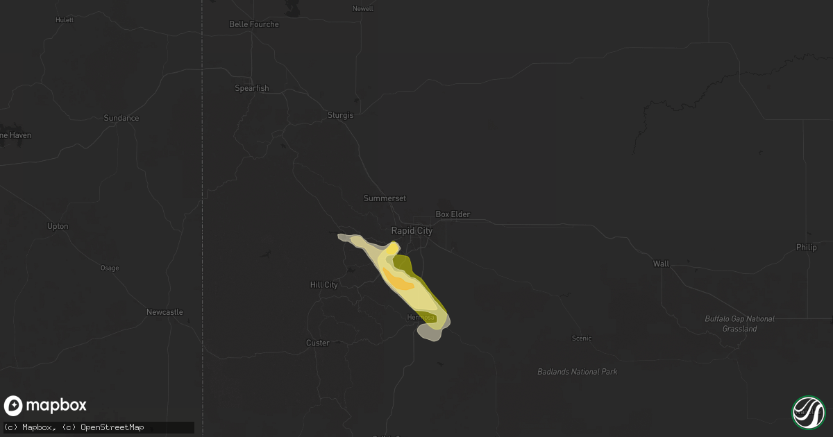Hail map in Rapid City, SD on July 6, 2025