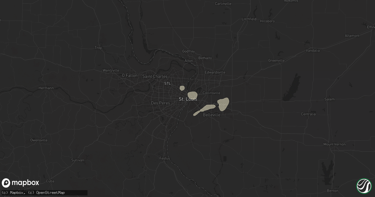Hail map in Saint Louis, MO on July 6, 2025