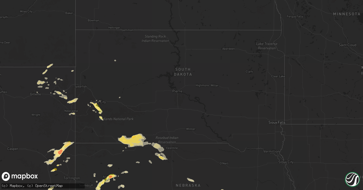 Hail map in South Dakota on July 6, 2025