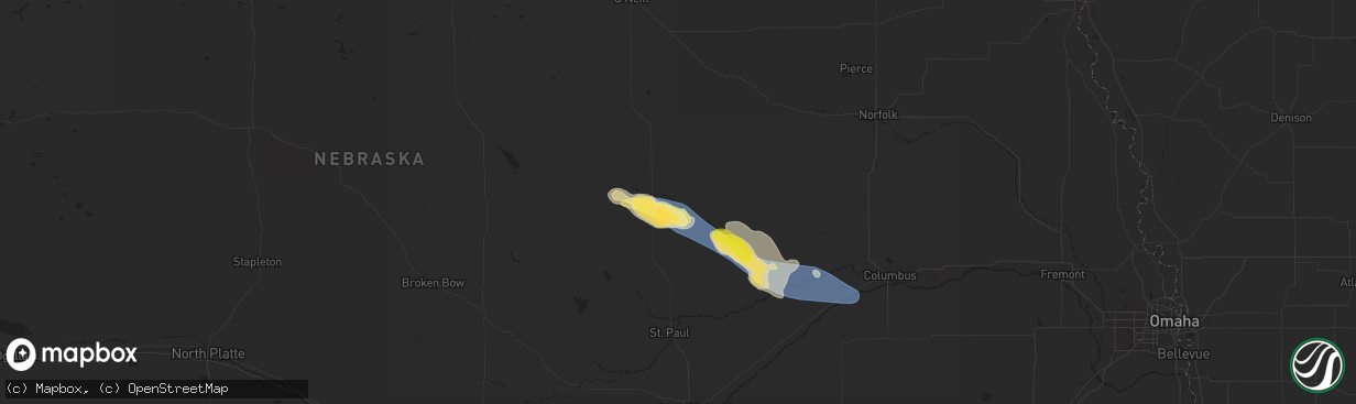 Hail map in Spalding, NE on July 6, 2025