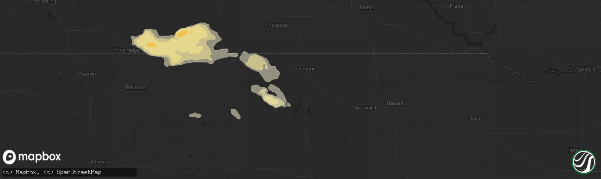 Hail map in Valentine, NE on July 6, 2025