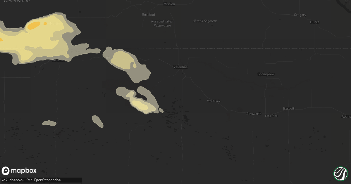 Hail map in Valentine, NE on July 6, 2025