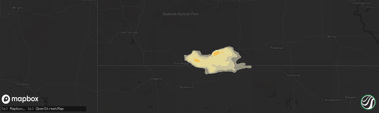 Hail map in Wounded Knee, SD on July 6, 2025
